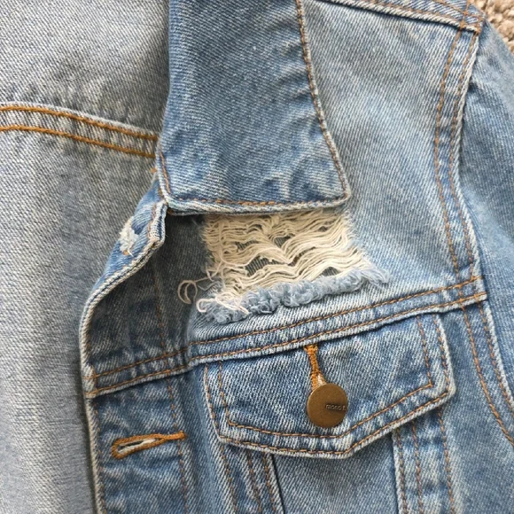 Mono B Blue Distressed Jean Jacket - Picture 11 of 11